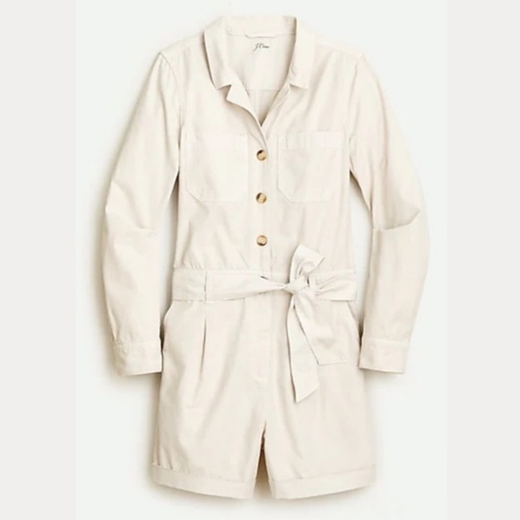 JCrew Foundry Chino Short Coveralls Romper Jumpsuit in Stone - Size 00 - Picture 2 of 8